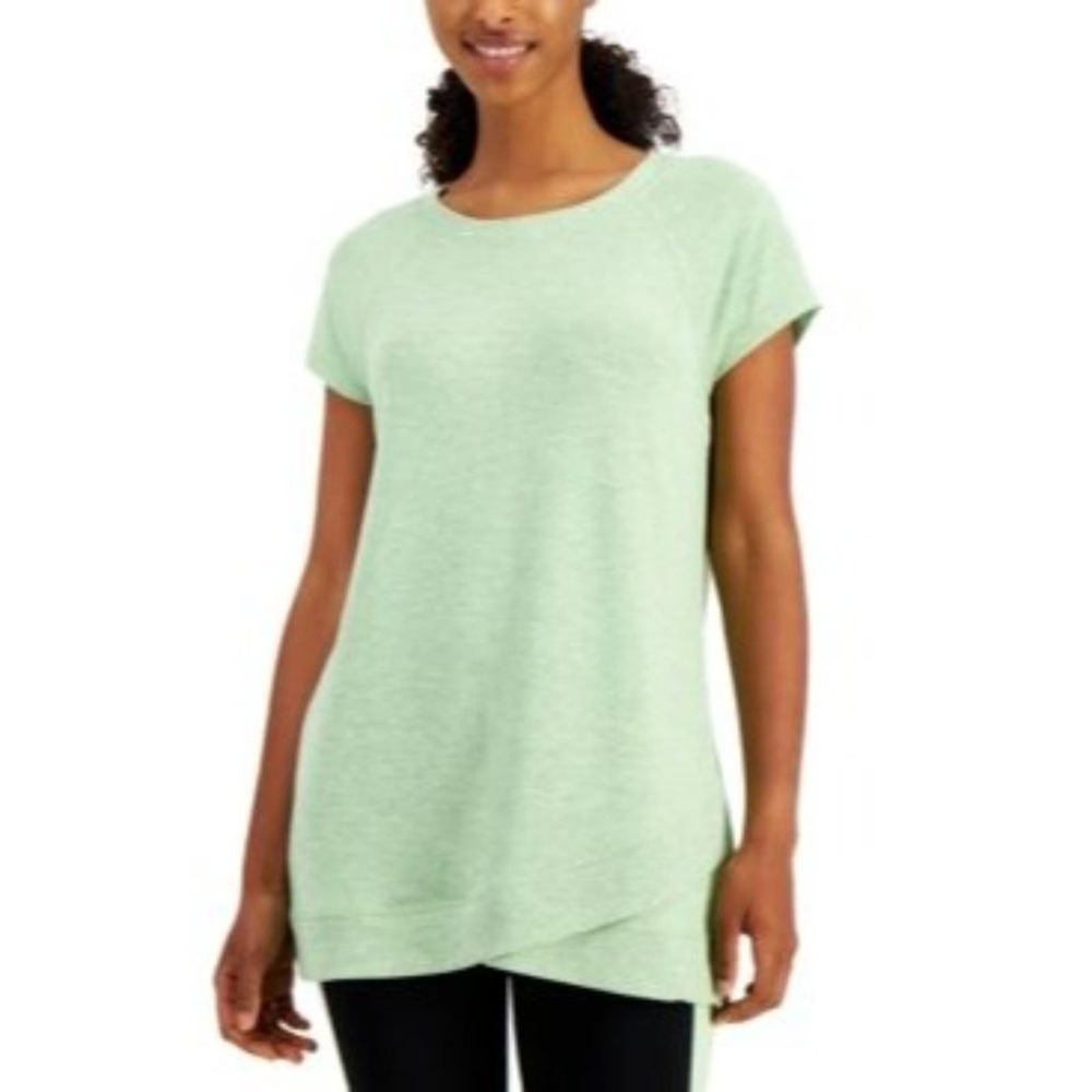 ID Ideology Short-Sleeve crossoverr hem knit T-Shirt, green, XS